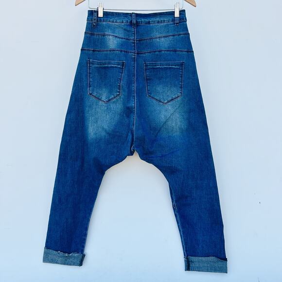 Mia Inspection Stretch Drop Crotch Harem Jeans Distressed 28 Medium Wash - Picture 3 of 9